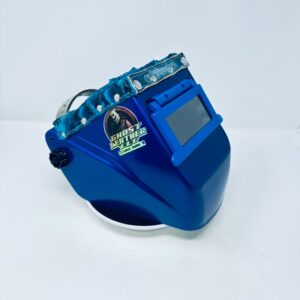 Chopped top Hobart welding helmet  Black/blue top and metallic blue helmet